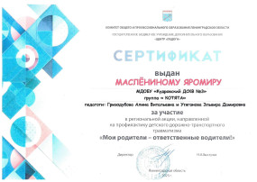 Участие в региональной акции "Мои родители - ответственные водители!".